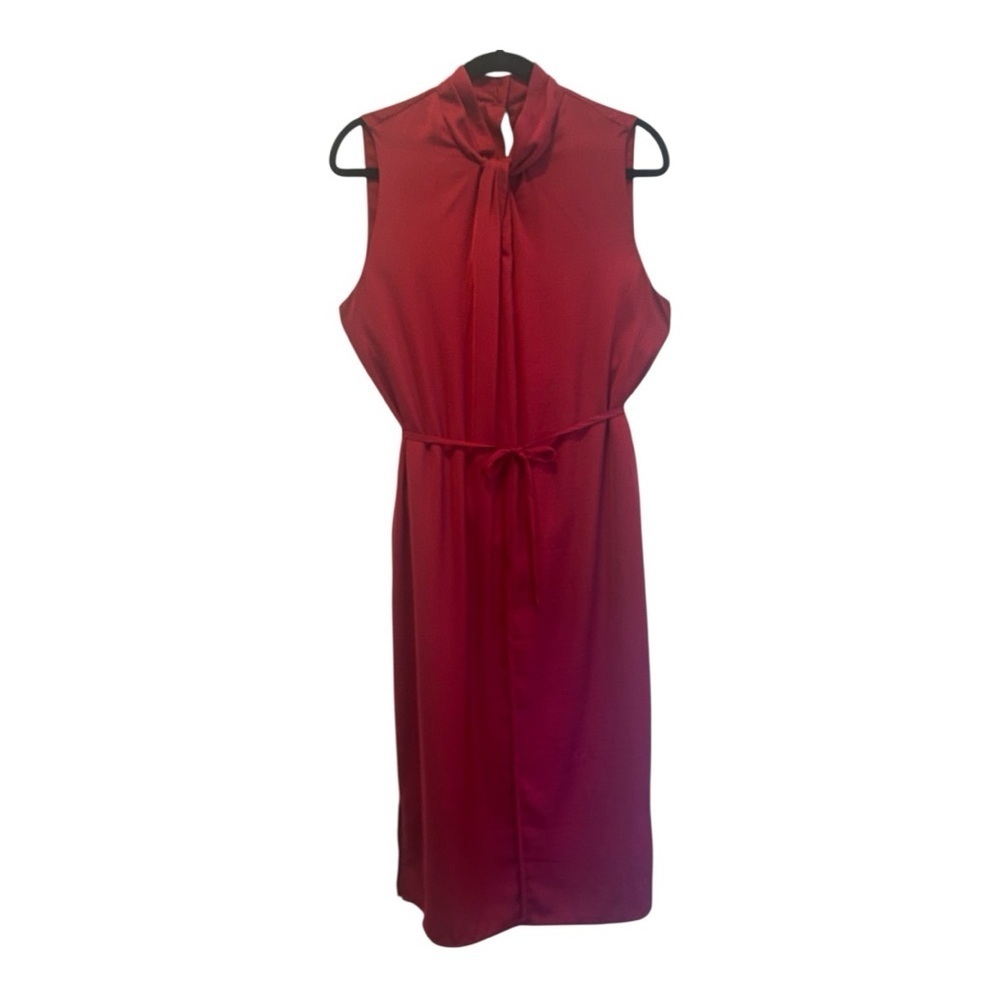 Banana Republic Midi Dress Dark Berry Satin Tie Waist — Twisted High Neck